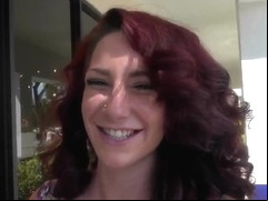 Curvy red-head feels semi-orgasm while talking to friend